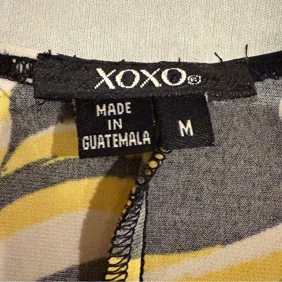 XOXO Blouse Black Yellow Crossover Bodice Top Tie Back Elastic Waist Women’s SzM - Picture 10 of 11